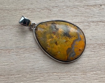 Sterling silver bumble bee jasper pendant, bumble bee Jasper necklace