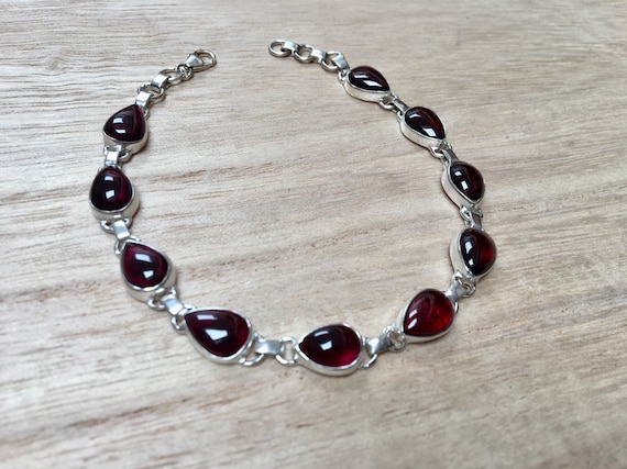 Garnet Sterling Silver Bracelet Garnet Bracelet Chain Garnet Bracelet Tear Drop Bracelet Garnet Gift Red Bracelet Etsy
