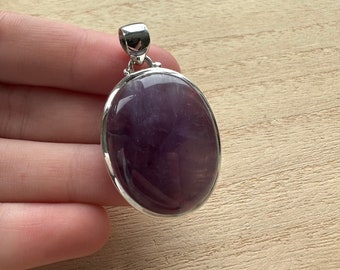 Amethyst sterling silver pendant, amethyst and silver pendant, Purple silver pendant, birthstone pendant, oval pendant, elegant design,