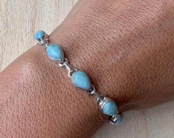 Larimar Sterling Silver Link Bracelet: Natural Gemstone Jewelry