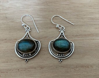 Labradorite silver earrings, Dangle labradorite silver earrings, Green silver  Earrings, Drop Earrings, Gift for her