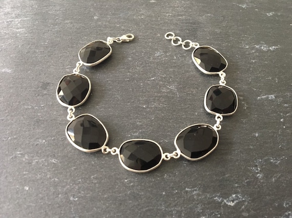 ファセットブラックオニキススターリングシルバーブレスレット