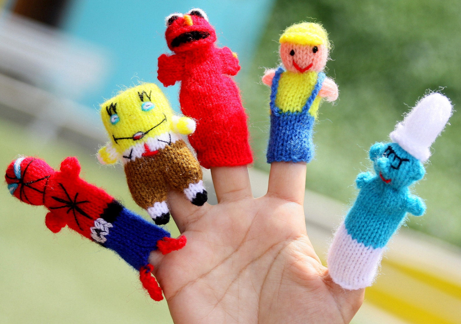 5 Hand Knitted Finger Puppets Puppets Stocking Fillers Etsy