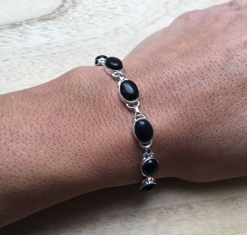 Black onyx sterling silver bracelet Black onyx bracelet Etsy
