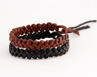 Leather bracelet, Black and Brown leather bracelet