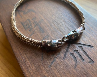 Vintage Sterling Silver Bracelet Panther Heads / Biting Dog Clasp, Chevron Chain