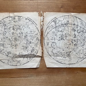 Nord- und Südhalbkugel Himmelskarten, 1800er Jahre Original Buchplatte Set, I H Colen Del