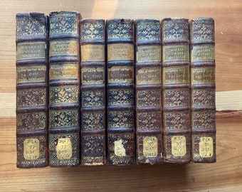 1777, Allgemeine Kirchengeschichte Von Antons Godeau, 7 Volume German Language, Religion, Floral Leather Binding