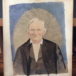 pintura de acuarela antigua con lápiz 1800s retrato viejo en la tarjeta, sin enmarcar uno de un tipo, obra de arte original,