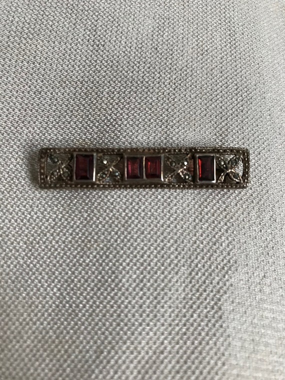 Sterling silver garnet pin/brooch Victorian era m… - image 3