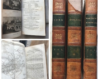 Topographical and Statistical Description of Northumberland, York and Scotland, early 1800s G A Cooke, foldout maps