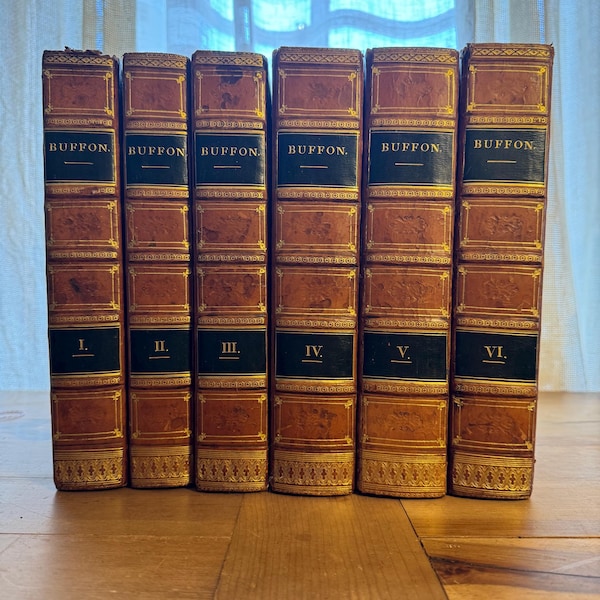 Oeuvres Complètes de Buffon, 6 Volume Set, Color Plates, French Language, Leather Illustrated 1837-39 Nature