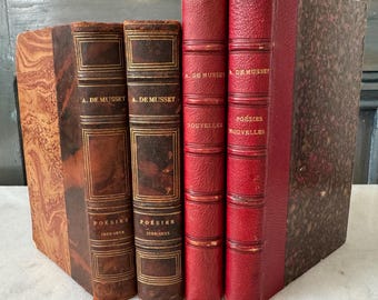 4 Vol Book Collection, Alfred De Musset, Poésies Nouvelles, Nouvelle Edition, G Charpentier, 1879-1880, Works of 1828-1833, 1833-1852