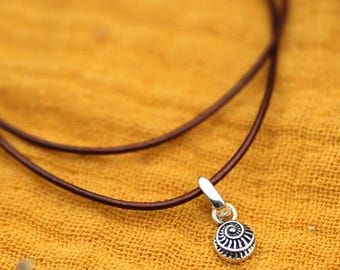 Minimalistic Leather Necklace with Silver Spiral | Silver Pendant | Fibonacci Pendant Necklace | Handmade Necklace