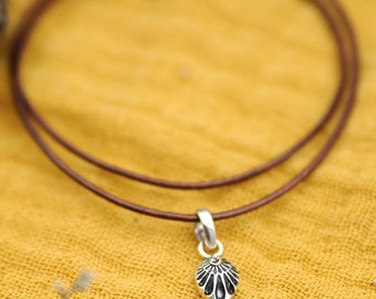 Minimalistic Leather Necklace with Silver Spiral | Silver Pendant | Fibonacci Pendant Necklace | Handmade Necklace