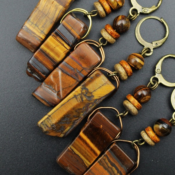 Gemstone Earrings | Tiger Eye Earring | Mineral Earring | Stone Ear Jewelry | Tribal | Alternative Natural Jewelry