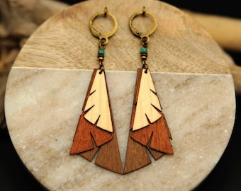 Delicate wooden earrings | Multi-layered lightweight leaf earrings | Statement earrings | Bohemian earrings | Lightweight wooden leaf earrings