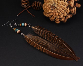 Natural Feather Earrings, Bohemian Earrings, Alternative