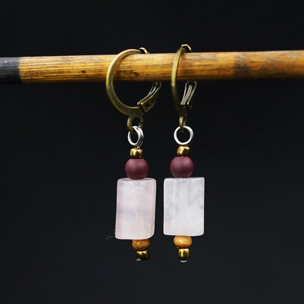 Simple Rose quartz Earrings Natural Style Rose quartz Jewelry Earring Minerals Crystal Earring Bohemian Rose quartz Earrings