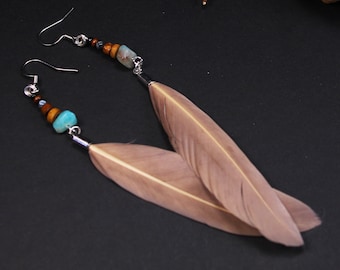 Feather jewelry, hippie earrings, earrings with feathers