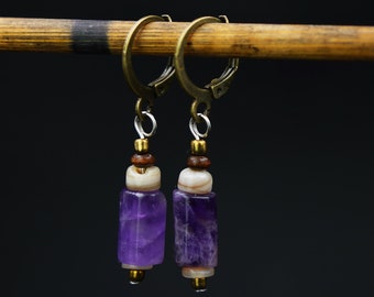 Simple Amethyst Earrings Natural Style Amethyst Jewelry Earring Minerals Crystal Earring Bohemian Amethyst Earrings