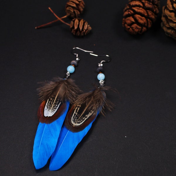 Boucles d’oreilles en plumes, bijoux en plumes, bijoux boho