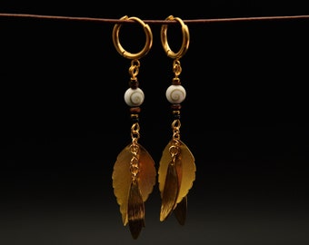 Filigree Leaf Earrings | Hanging earrings with stainless steel leaves | Boho Earrings | Golden Leaves Earrings | Natural earrings