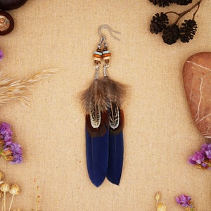 Feather Earrings | Blue Feather Earrings | Pheasant Feather Jewelry | Feather Jewelry with Ceramic Beads | Boho | Hippie