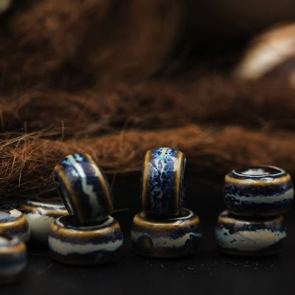 Ceramic Dread Beads | Dread Jewelry | 3 Pieces | Ceramic Beads for Dreadlocks | Blue Dreadbeads | Dread Bead