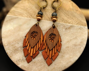 Simple wooden earrings | Hippie Boho Earrings | Lightweight earrings | Gift for her | Leaves Earring | Feather Earring | Laser earring