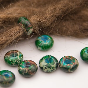 Small green dreadlock beads | 2 pieces | Imperial Jasper dread jewelry | Rasta beads | Green hair beads