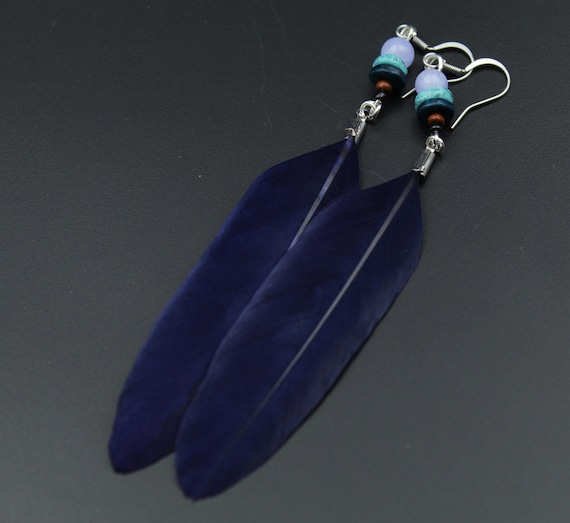 Buy Feather Earrings Feather Jewelry Blue Feather Earrings Online in India   Etsy