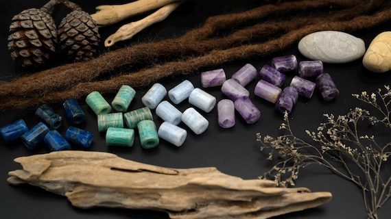 Natürlicher Boho-Schmuck für Dreadlocks | 5 Minerale | Dreadschmuck | Dreadlock Schmuck | Naturliebhaber Dreadperlen | Handmade Fimonacci