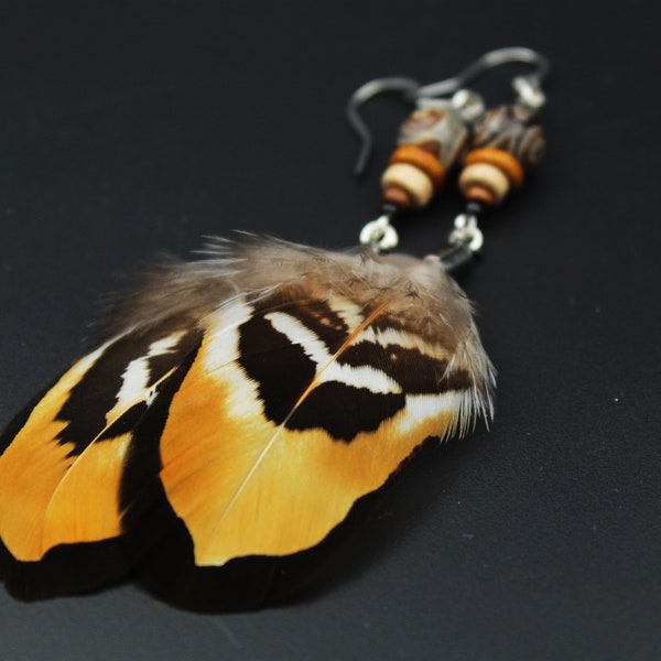 Natural Feather Earrings | Bohemian Earrings | Pheasant Feather Earrings | Bohemian Style