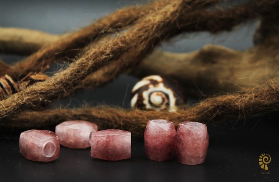 Rosenquarz Dreadperlen Set | 2 Dreadbeads | Dreadlockperlen aus Naturgestein | Bohemian