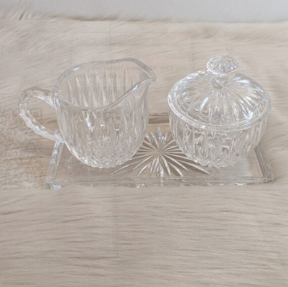 Vintage Etched Crystal Sugar and Creamer With Tray Etsy UK