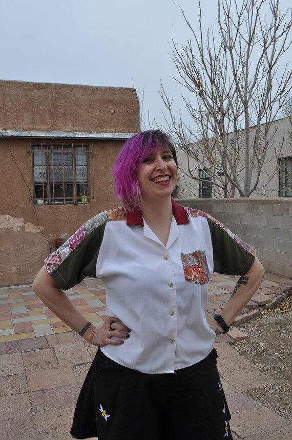 Vintage 1990s White Button Down Shirt with Pattern