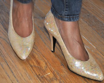 gold sequin heels