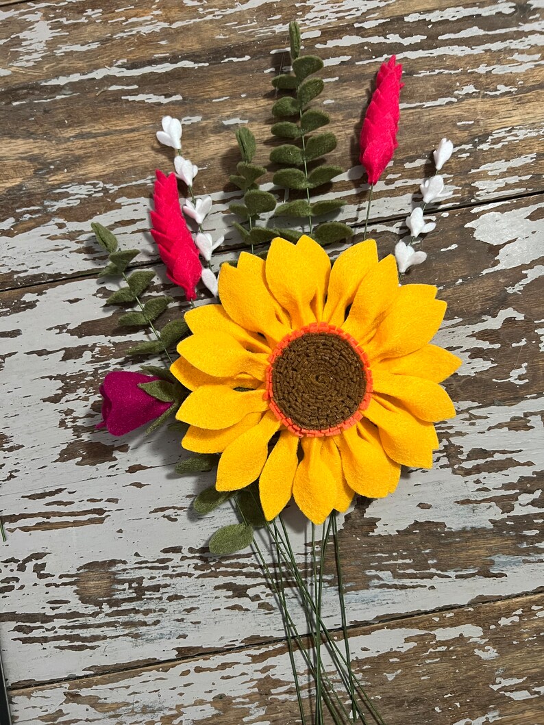 Sunflower Summer Felt Flower Bouquet Summer Centerpiece Etsy