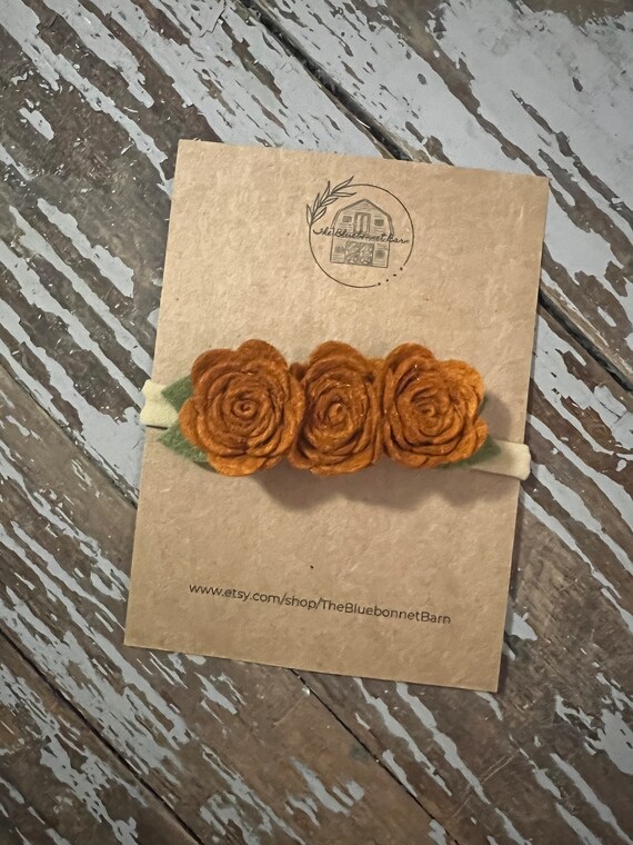 Brown felt oversized rose headband Felt Flower Large Rose Headband for Newborns, Toddlers and  main image 3