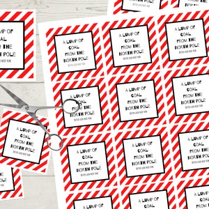 Striped A Lump of Coal Tag, Prank Printable gift, Treat Bag Tag Plaid, For Kids, Instant Download