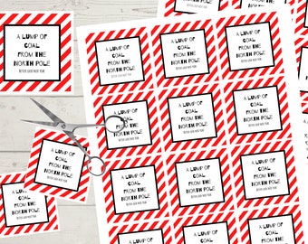 Striped A Lump of Coal Tag, Prank Printable gift, Treat Bag Tag Plaid, For Kids, Instant Download