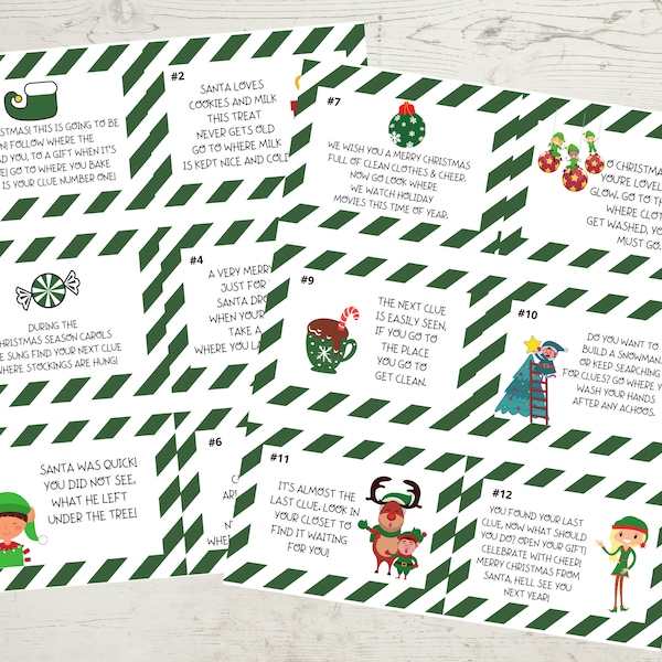 Elf Christmas Scavenger Hunt, Elfie Christmas Game, Fun at Home, Printable, For Kids, Treasure Hunt Clue Cards, Instant Download