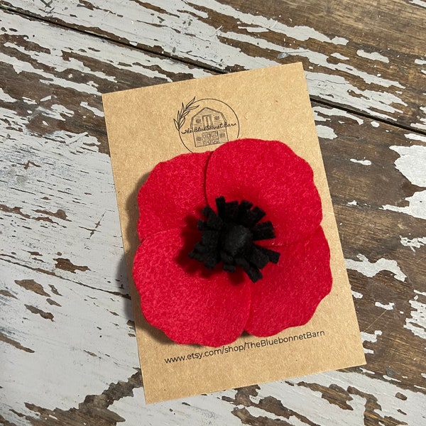 Handmade Red Poppy Pin, Veterans Day Broach, Veteran Hat Pin