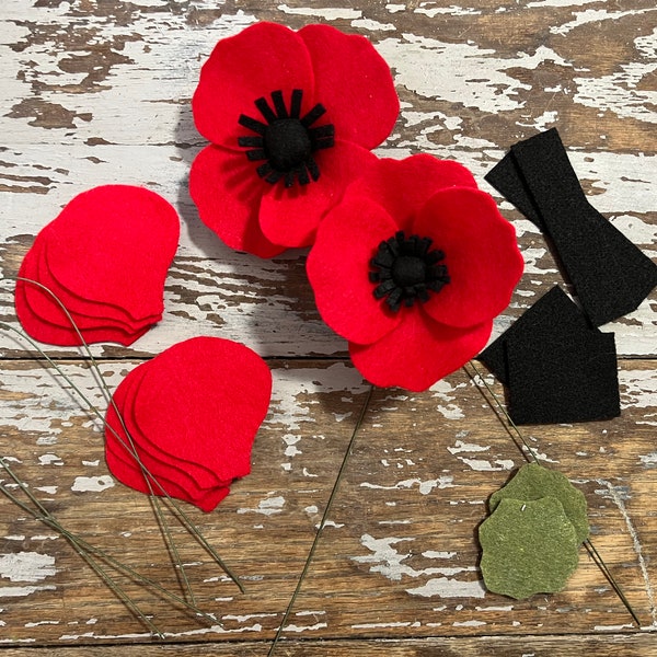 Red Poppy Stem Craft Kit, Veterans Day Spring Tablescapes, Felt Fun at Home, Fun Adults & Kids
