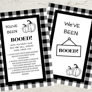 We&#39;ve Been Booed, You&#39;ve Been Boo&#39;d, Gingham Plaid Halloween Game, Halloween Printable, Boo Printable, Booed Sign and Instructions Printable