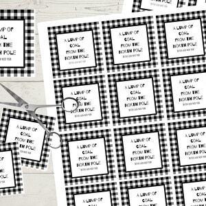 Gingham A Lump of Coal Tag, Prank Printable gift, Treat Bag Tag Plaid, For Kids, Instant Download