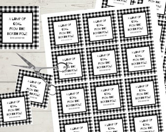 Gingham A Lump of Coal Tag, Prank Printable gift, Treat Bag Tag Plaid, For Kids, Instant Download