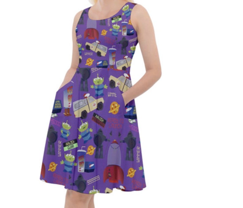 Pizza Planet Purple Inspired Knee Length with pockets! Skater Dress