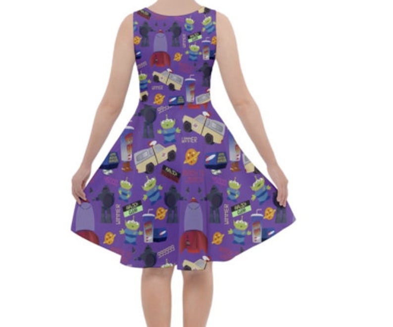 Pizza Planet Purple Inspired Knee Length with pockets! Skater Dress